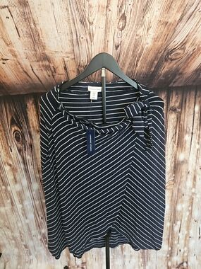 Adrienne Vittadini Navy and White Striped Top/shawl with Boatneck